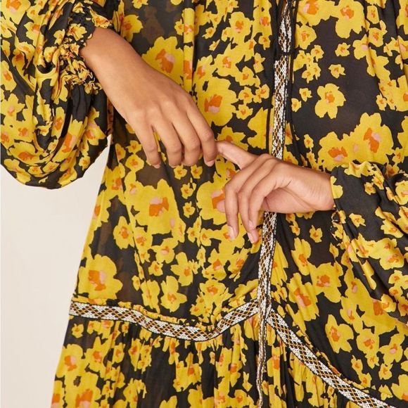 Free People Size Small Tunic Top Love Letter Black Combo Yellow Floral Shirt S. - Picture 3 of 12